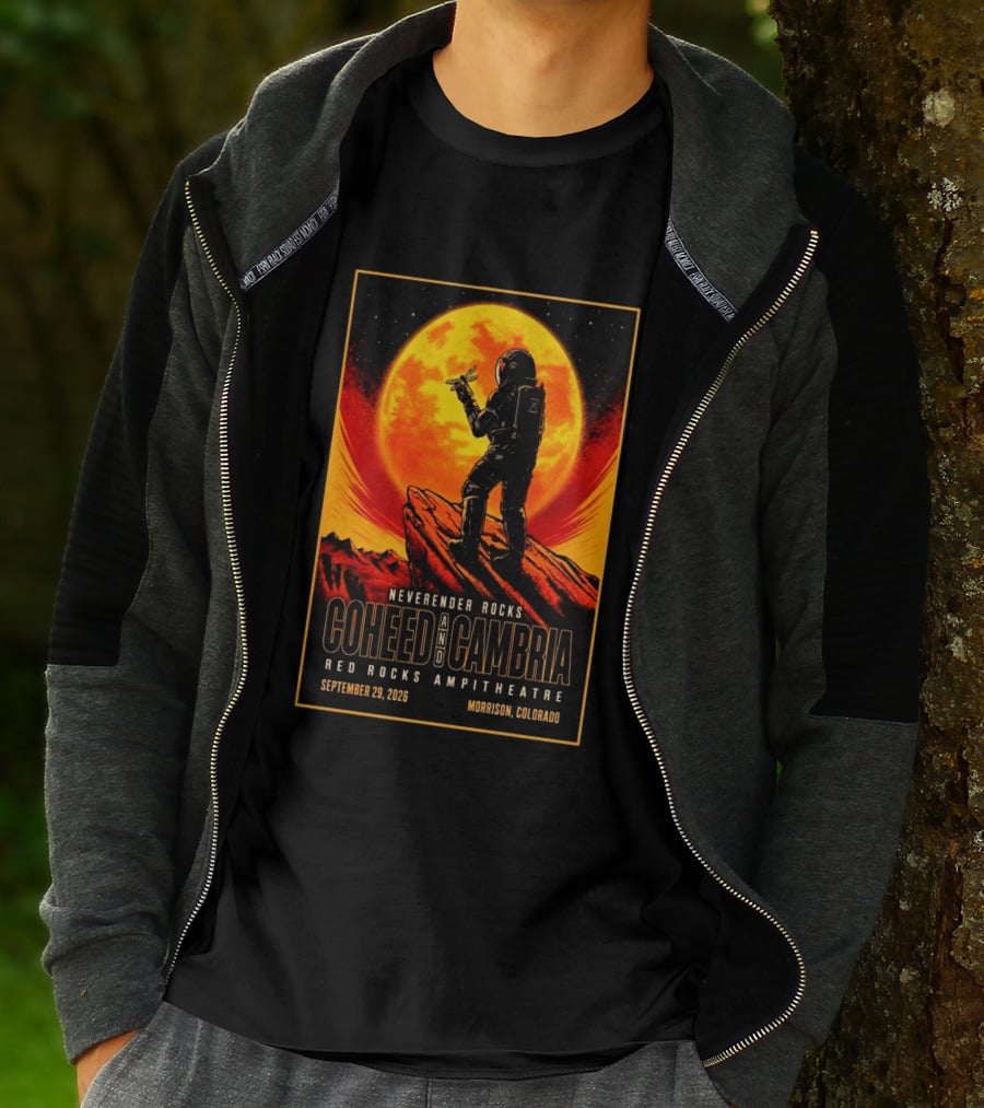 Neverender Rocks Coheed And Cambria Red Rocks Ampitheatre Morrison Colorado September 29 2026 Astronaut Orange Moon Scene T-Shirt