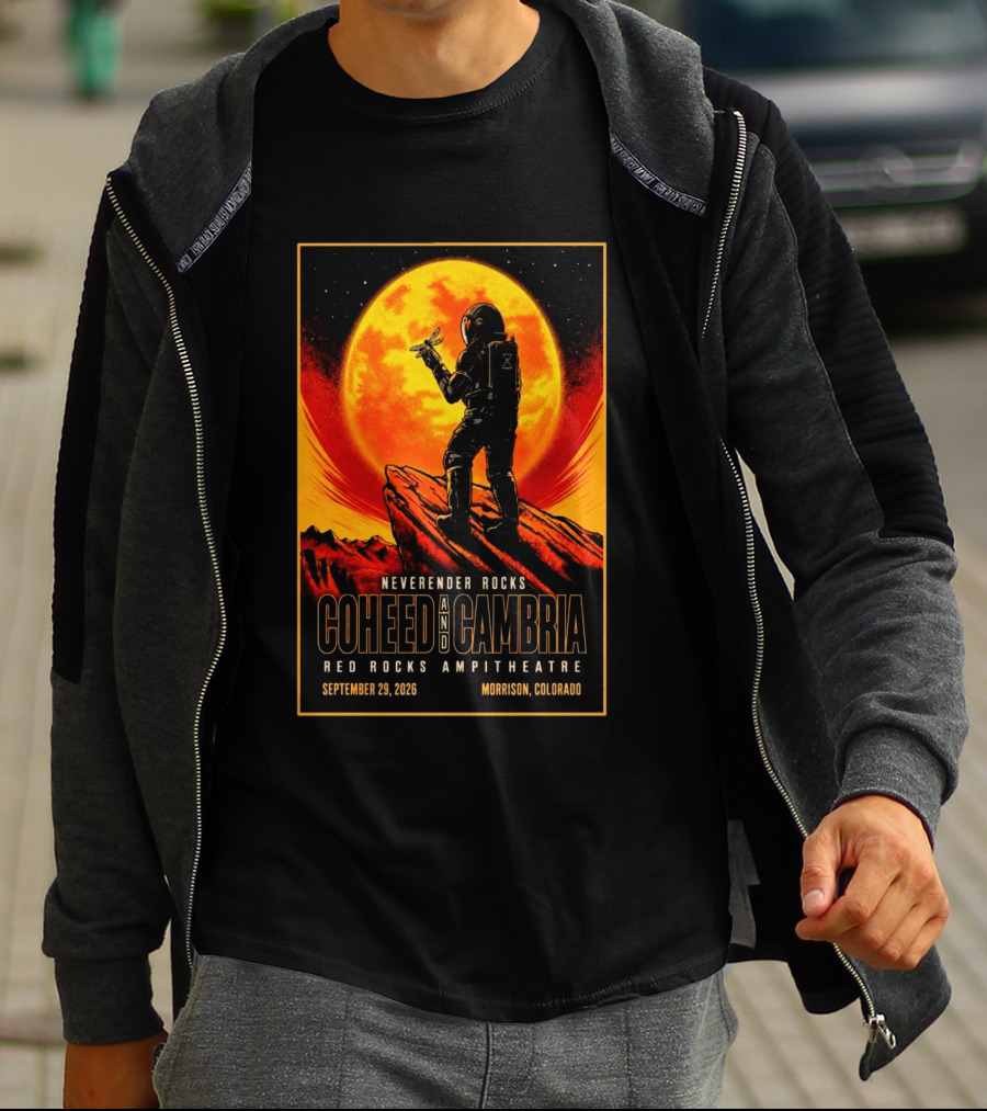 Neverender Rocks Coheed And Cambria Red Rocks Ampitheatre Morrison Colorado September 29 2026 Astronaut Orange Moon Scene T-Shirt