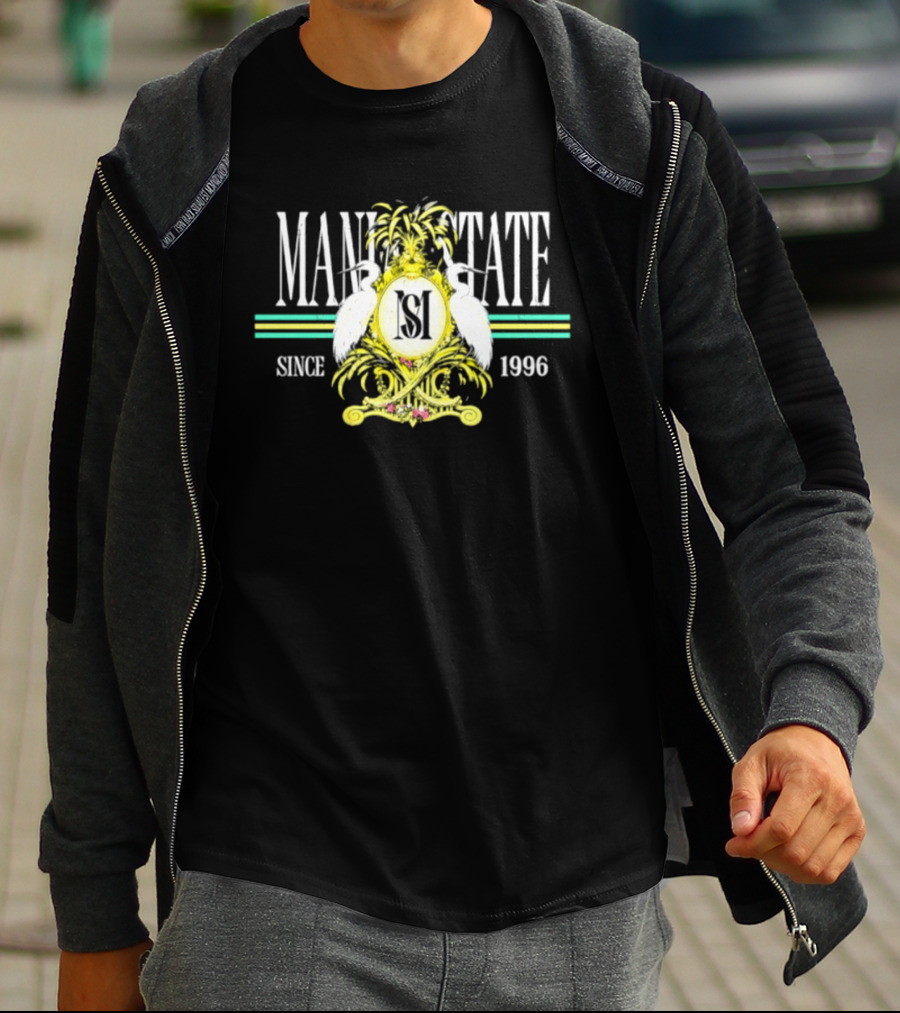 Mania State Since 1996 Egret Palm Tree Regal Crest T-Shirt