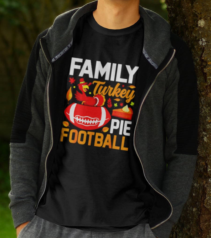 Family Turkey Pie Football Thanksgiving Festive Celebration T-Shirt
