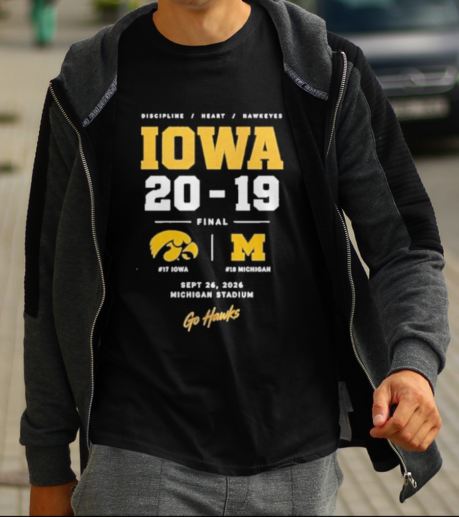Iowa Hawkeyes Victory NCAA 2026 Vs Michigan Wolverines Final Score 20 19 Sept 26 Michigan Stadium Go Hawks Football Fans T-Shirt