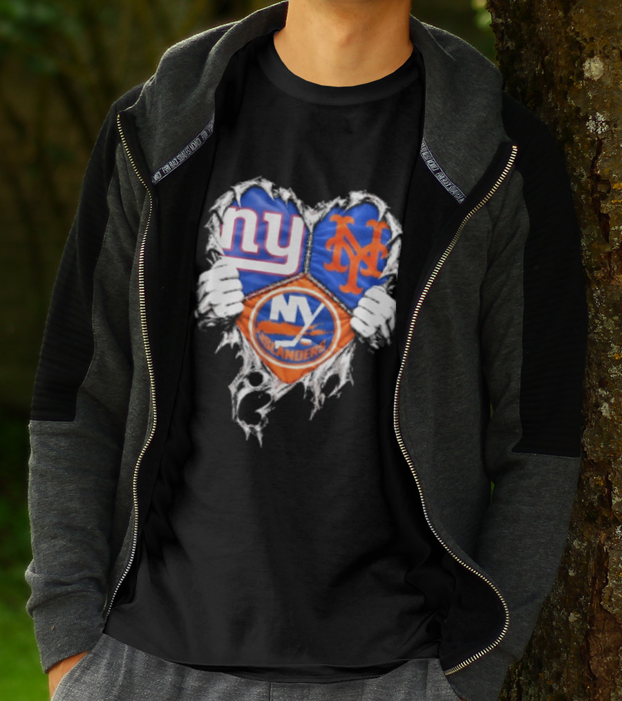 New York Giants Mets Islanders Heart Scratch T-Shirt