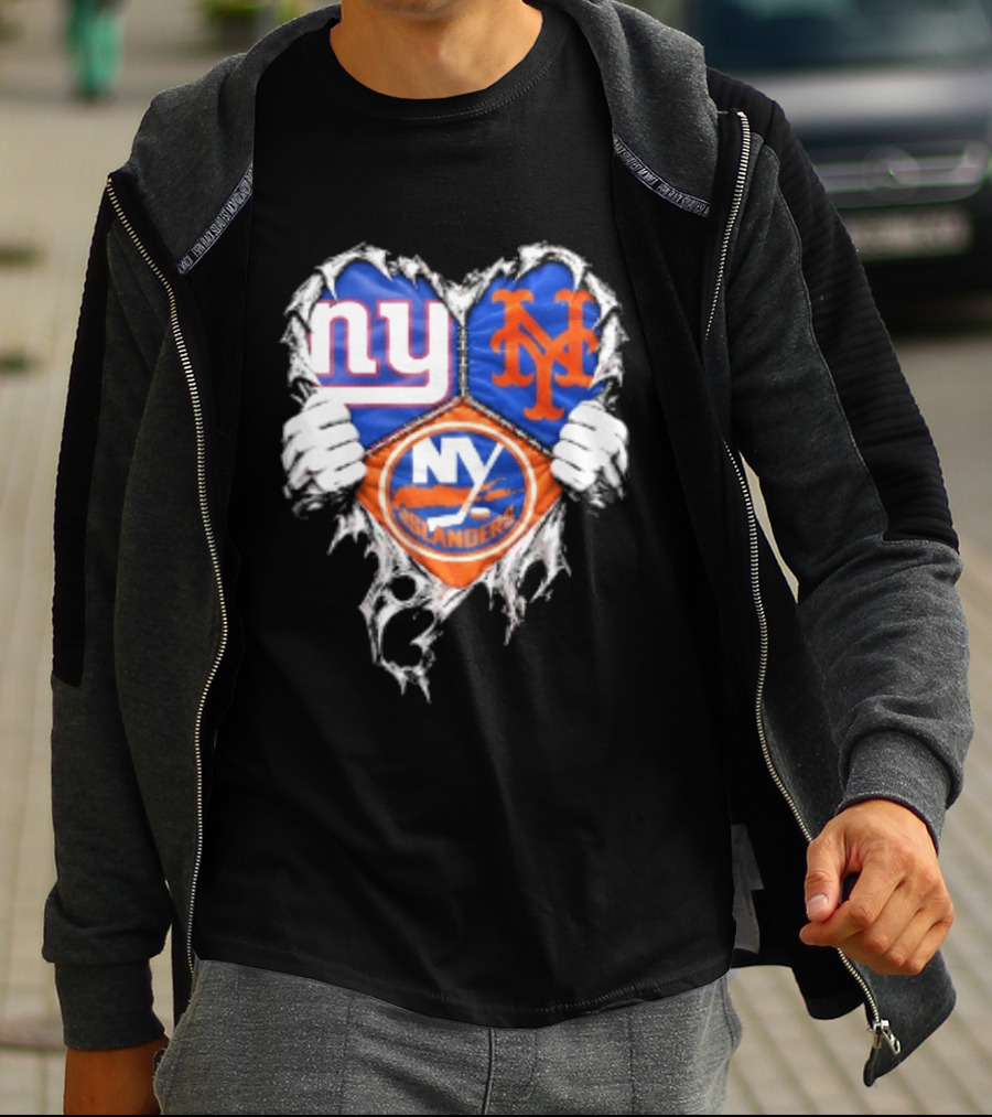 New York Giants Mets Islanders Heart Scratch T-Shirt