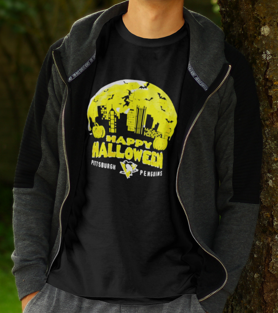 Pittsburgh Penguins Happy Halloween Skyline Pumpkins T-Shirt