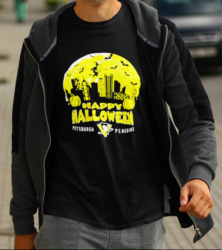 Pittsburgh Penguins Happy Halloween Skyline Pumpkins T-Shirt