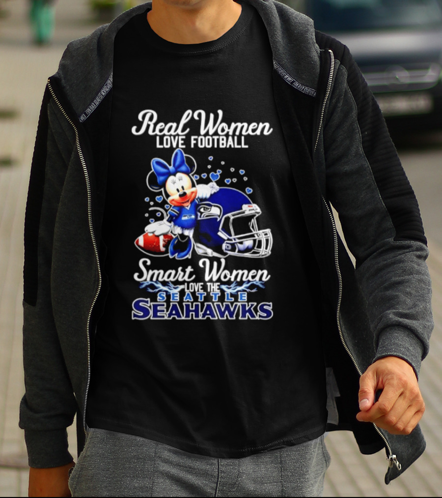 Real Women Love Football Smart Women Love Seattle Seahawks Minnie Mouse Football Fan T-Shirt