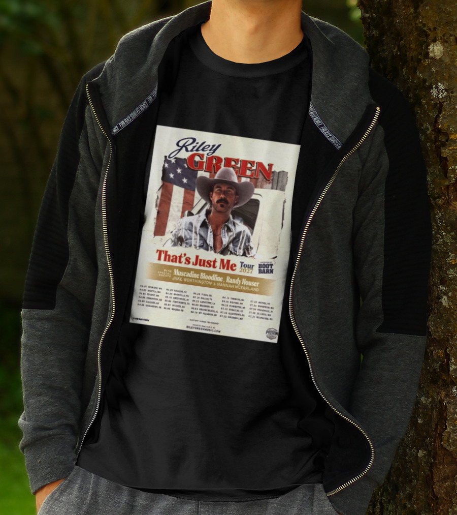 Riley Green That's Just Me Tour 2027 North America Featuring Muscadine Bloodline And Randy Houser Tour Dates T-Shirt