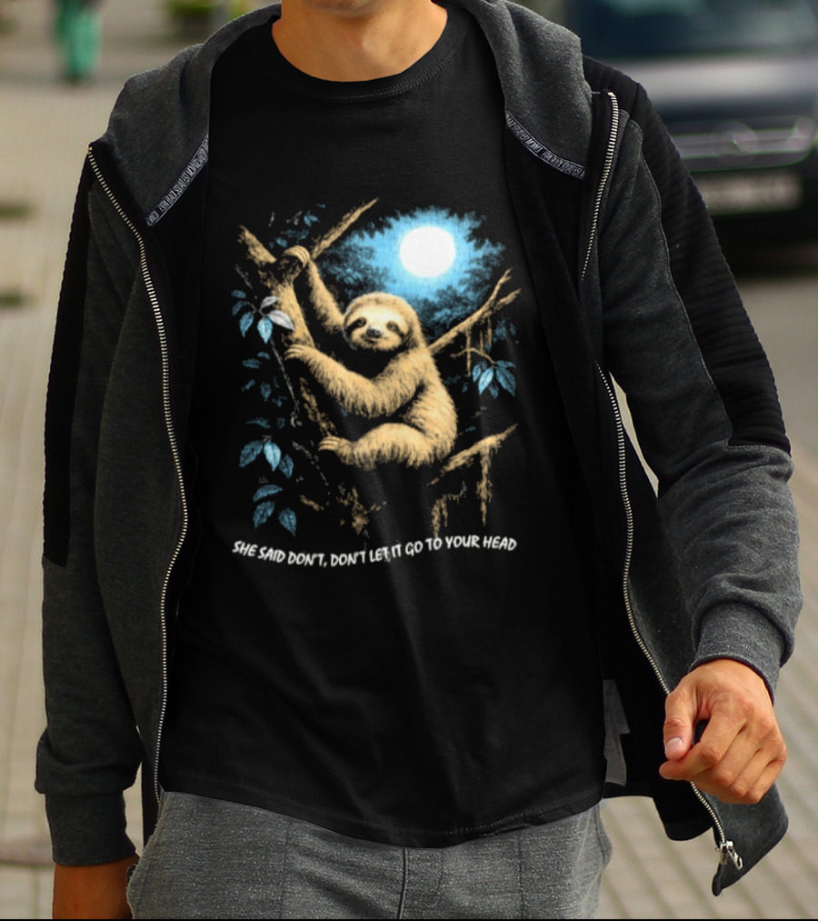 Sloth She Said Don't Let It Go To Your Head Moonlight Jungle Scene T-Shirt