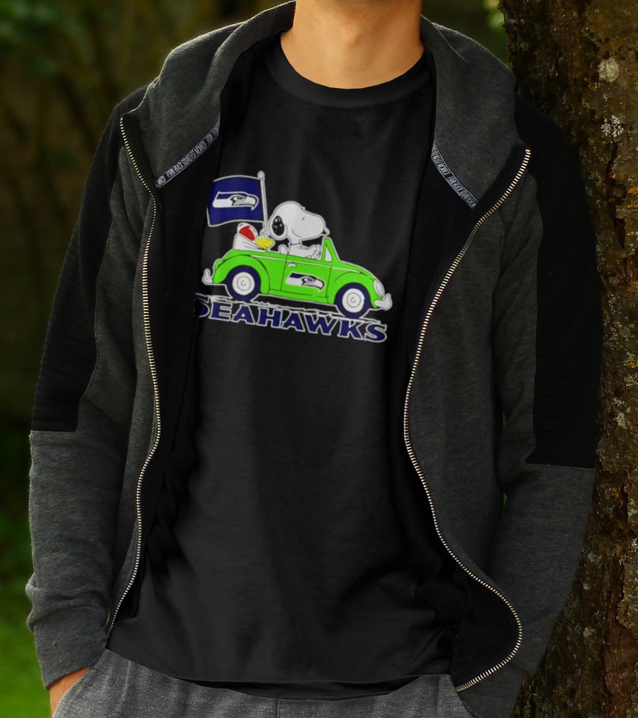 Snoopy In Volkswagen Beetle With Seattle Seahawks Flag 2026 Season T-Shirt