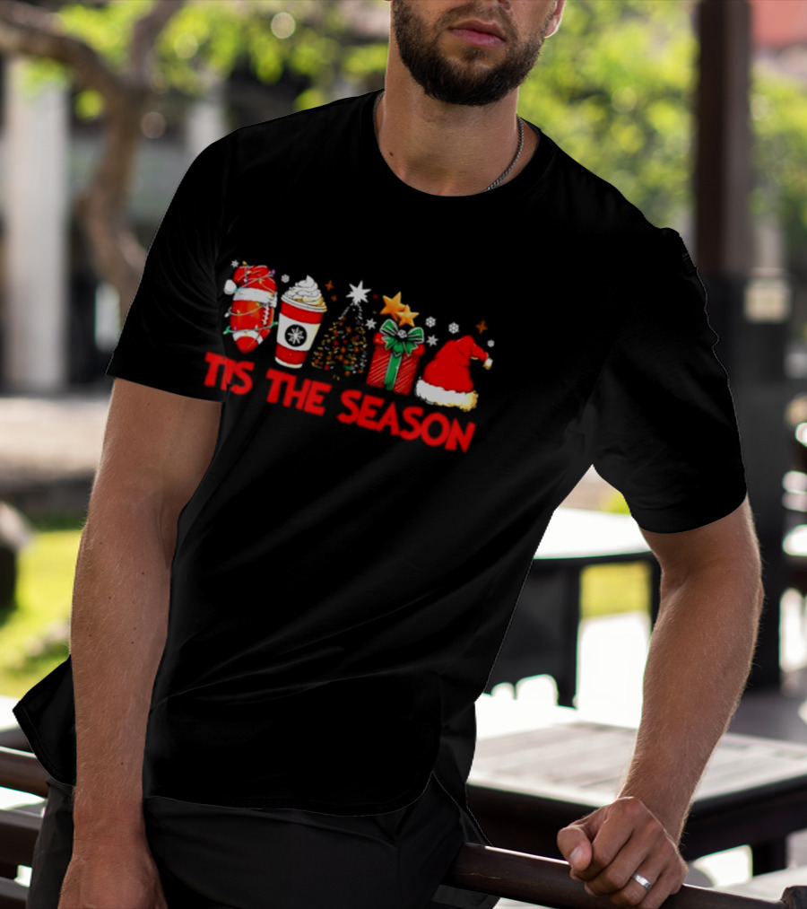 Tis The Season Football Coffee Christmas Tree Gift Santa Hat T-Shirt