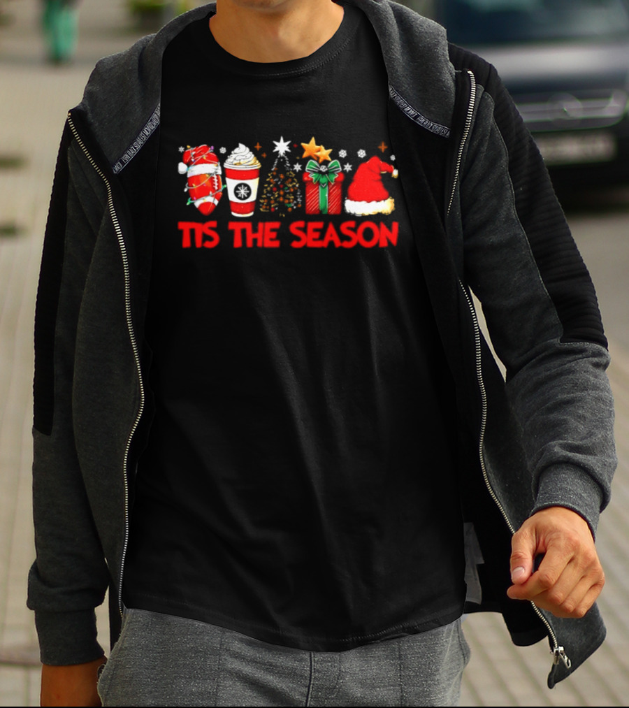 Tis The Season Football Coffee Christmas Tree Gift Santa Hat T-Shirt