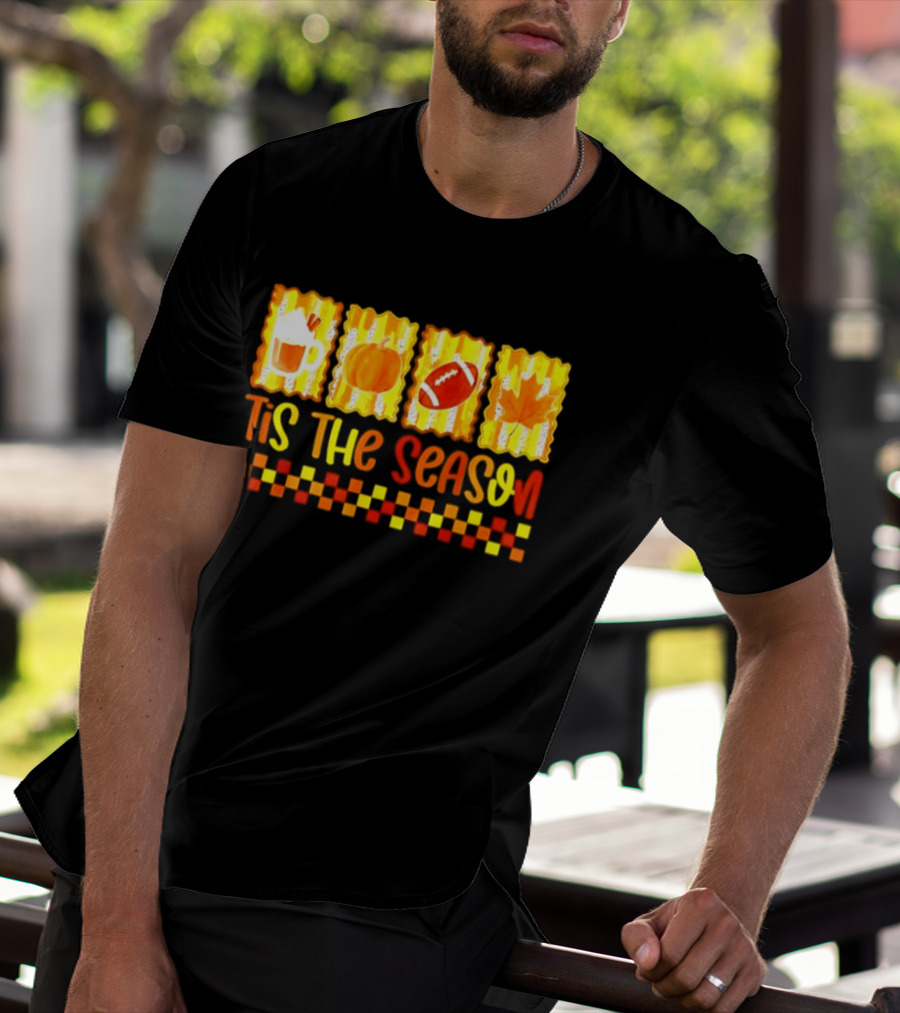 Tis The Season Pumpkin Coffee Football Leaf Halloween T-Shirt