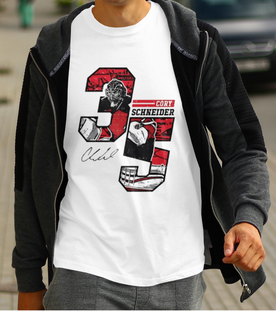 Cory Schneider New Jersey Devils 35 Signature Offset T-Shirt