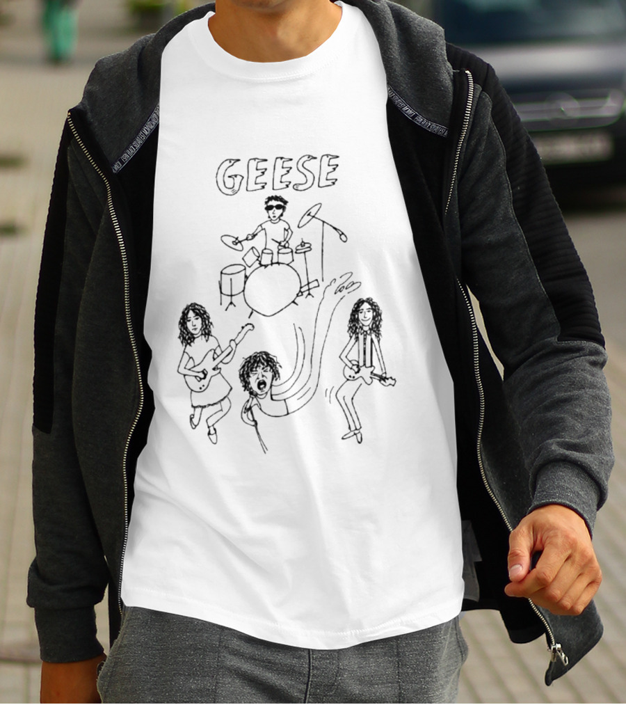 Geese Band Getting Killed Again Fall 2026 North American Tour Monochrome Doodle T-Shirt