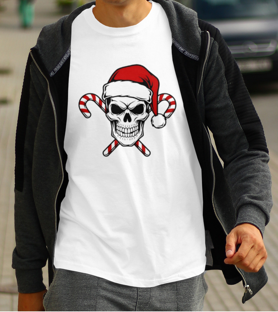 Referee Skullz Santa Skullz Christmas Candy Cane Skull T-Shirt