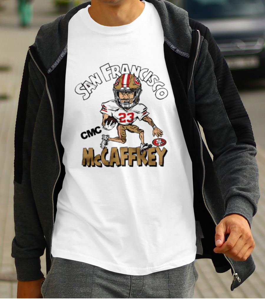 San Francisco 49ers CMC McCaffrey Caricature Football 23 T-Shirt