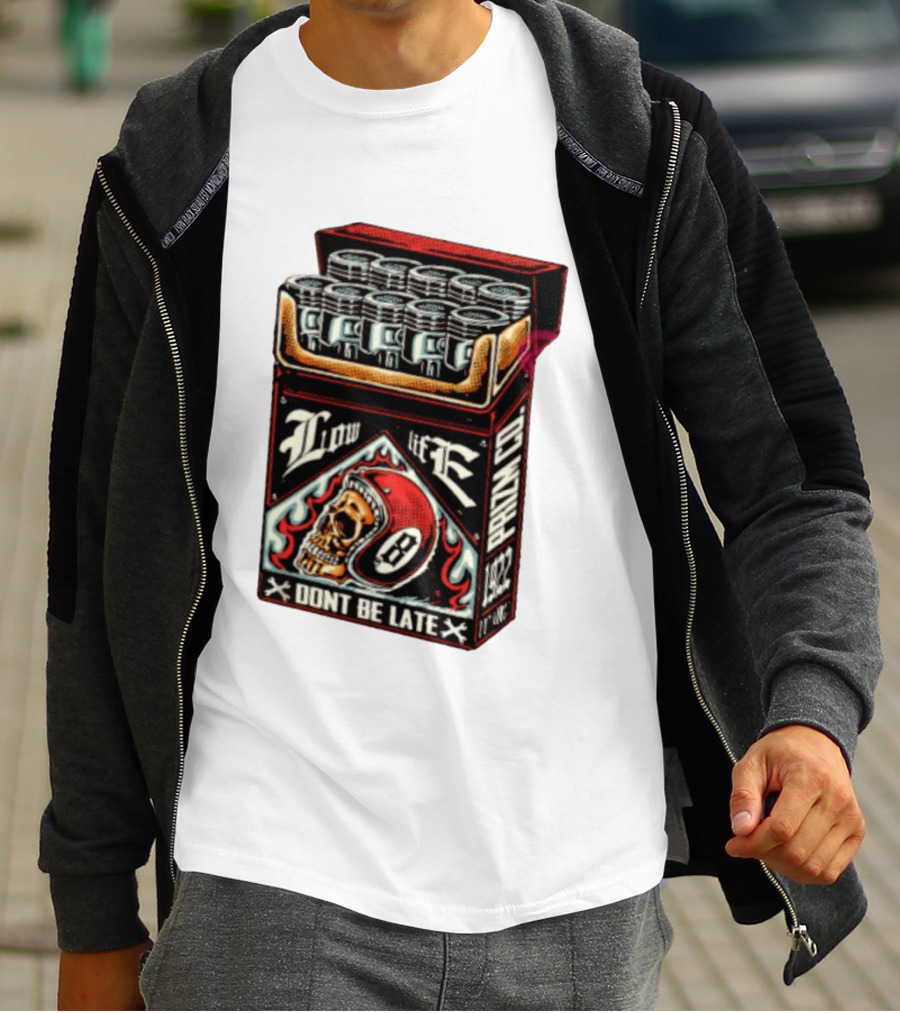 Low Life Prizm Co Don't Be Late Skull Helmet Pistons Pack T-Shirt