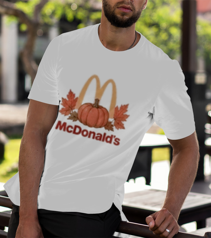 McDonald's Autumn Pumpkin Leaves Thankful Blessed Lovin It T-Shirt