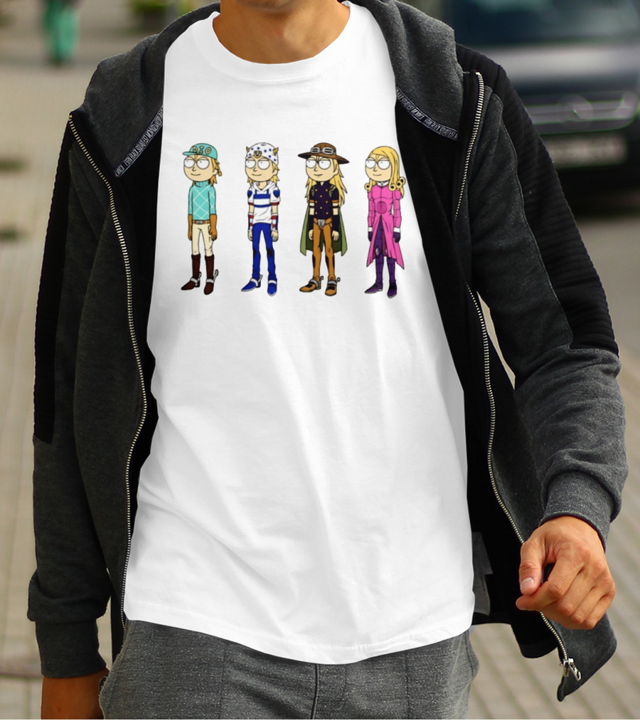 Morty Diego Brando Johnny Joestar Gyro Zeppeli Valentine JoJo's Bizarre Adventure Anime Crossover Characters T-Shirt