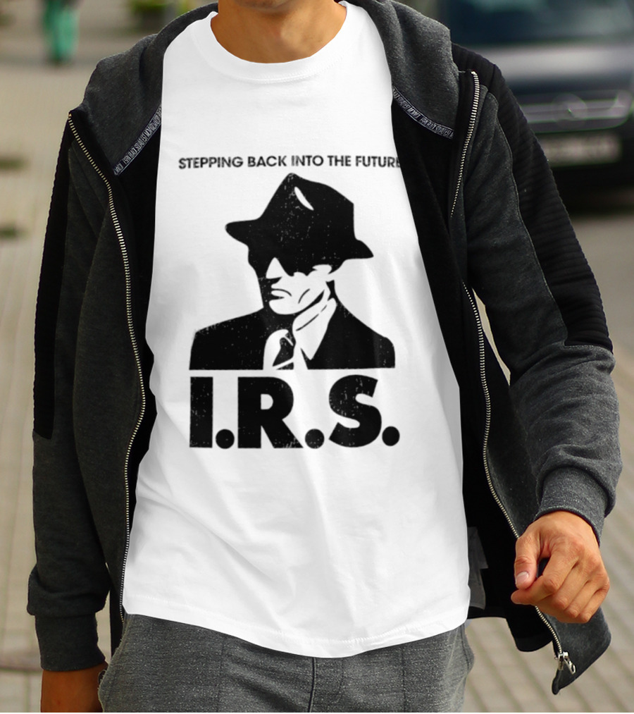 Stepping Back Into The Future IRS Vintage Style Fedora Man T-Shirt