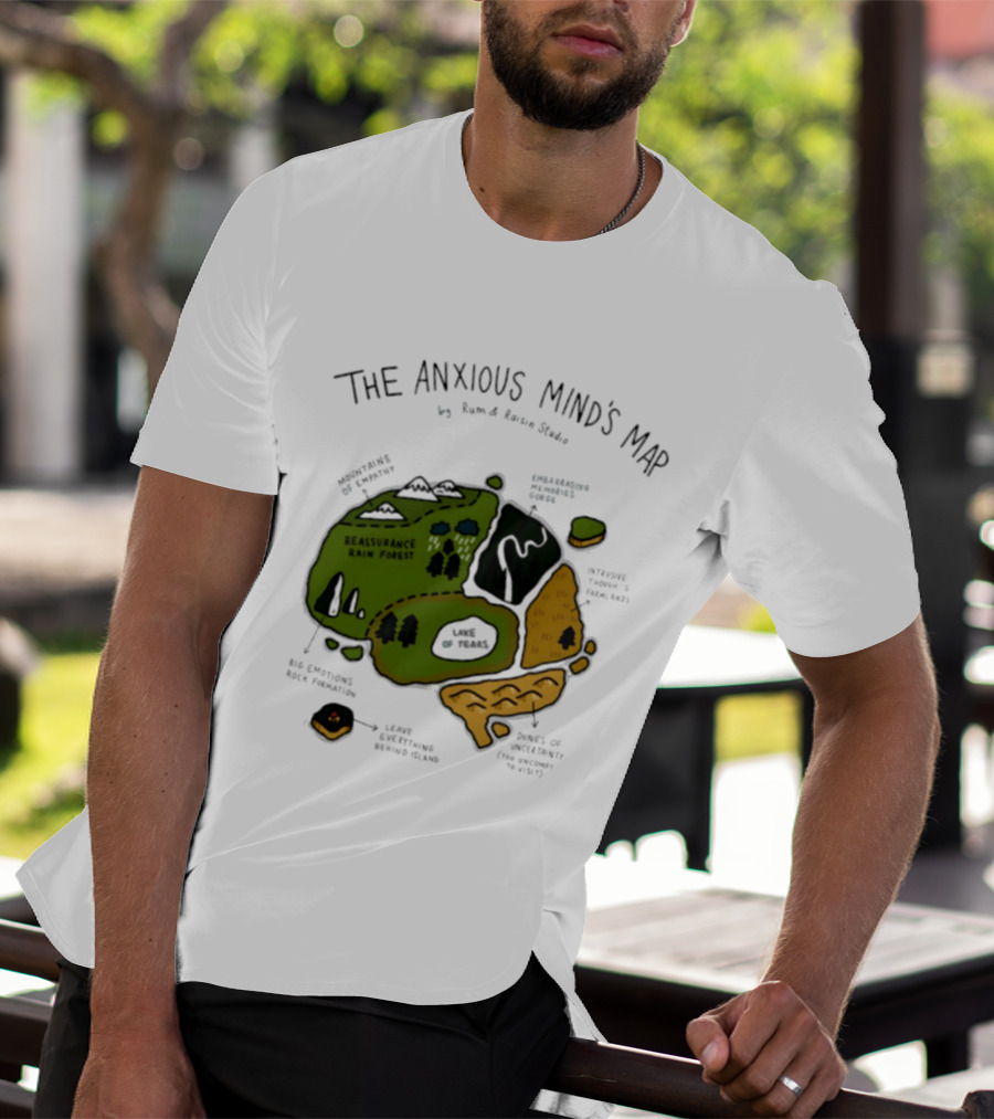 The Anxious Mind's Map Rum & Raisin Studio Reassurance Rain Forest Expectations Plateau Attack Of Panic Peaks T-Shirt