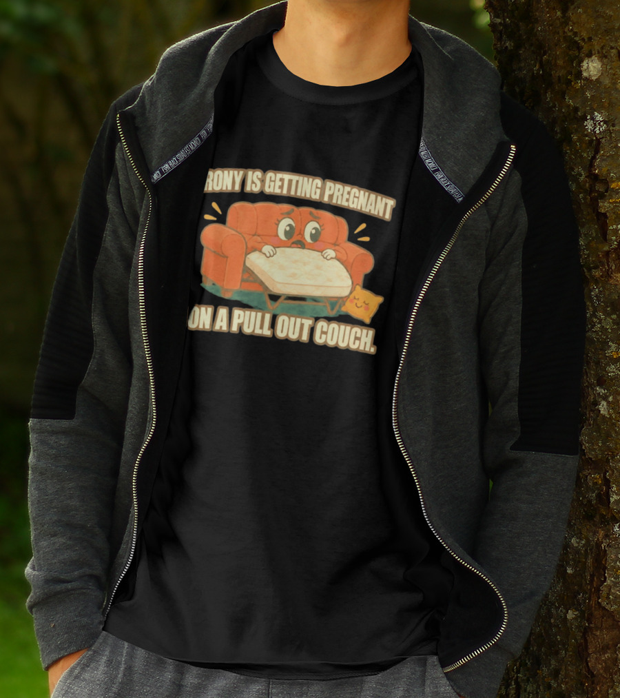 Irony Is Getting Pregnant On A Pull Out Couch Cartoon Furniture Humor T-Shirt