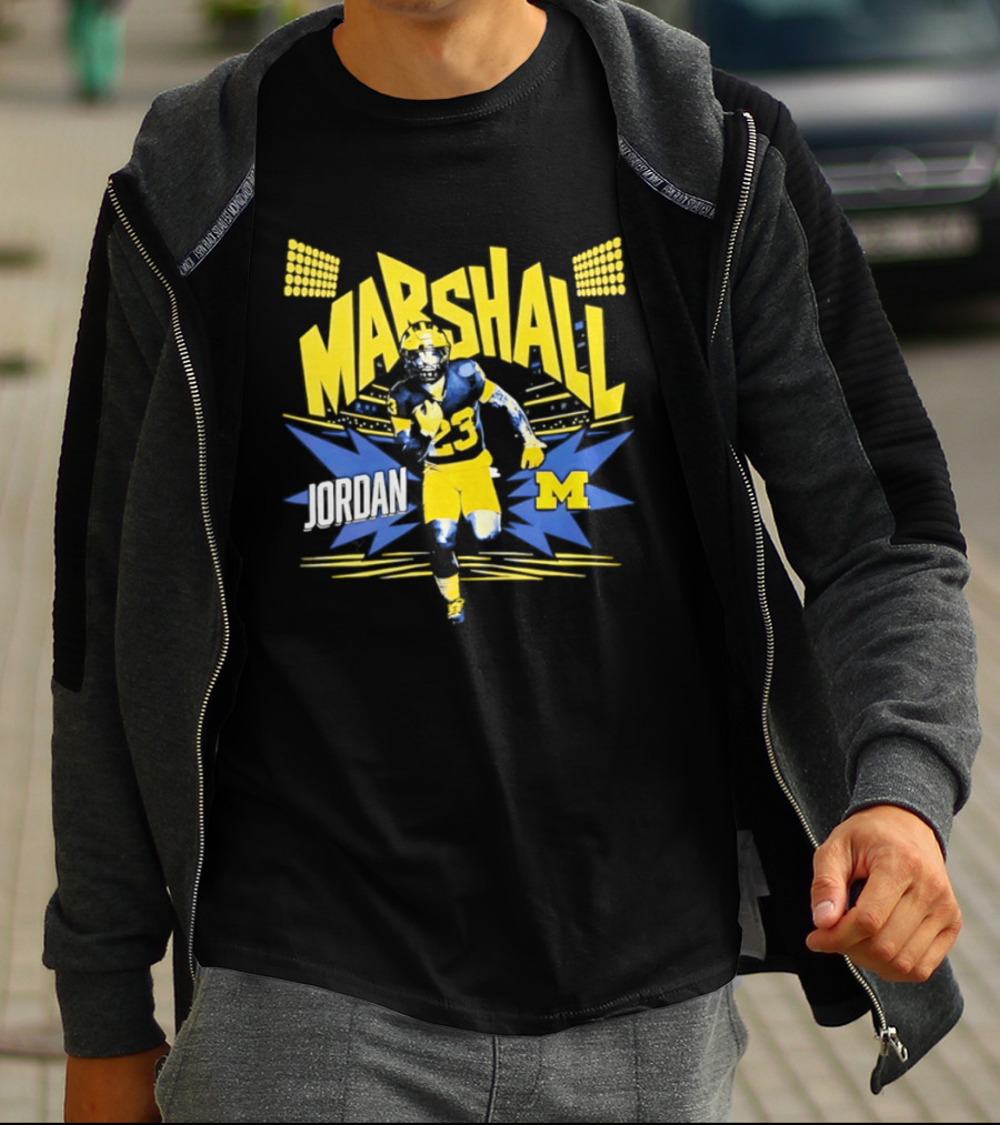 Jordan Marshall Michigan Wolverines Comic Book Style Michigan Wolverines T-Shirt