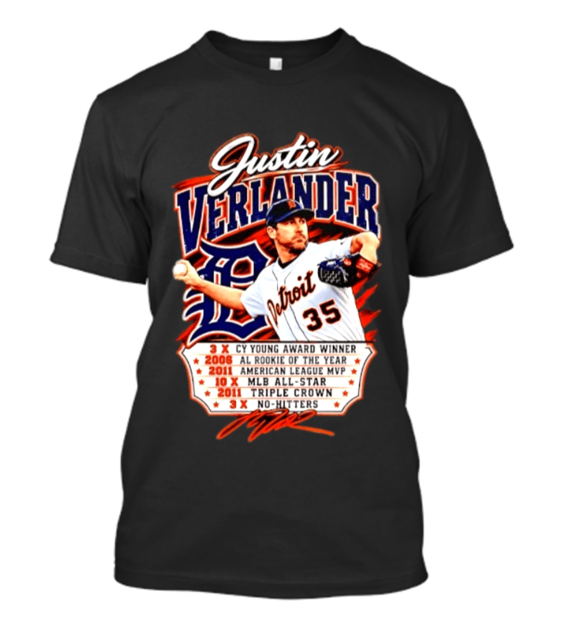 Justin Verlander Detroit Tigers Triple Crown 3x Cy Young 2011 MVP MLB All Star No Hitters T-Shirt