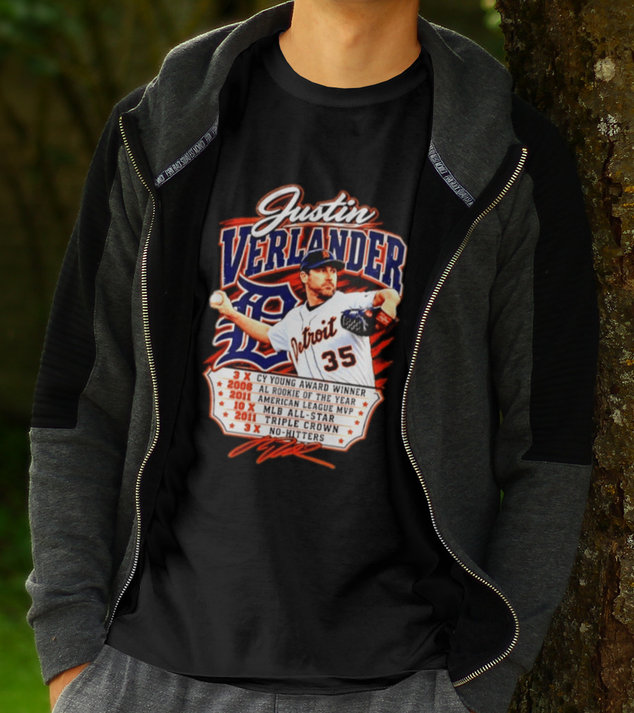 Justin Verlander Detroit Tigers Triple Crown 3x Cy Young 2011 MVP MLB All Star No Hitters T-Shirt