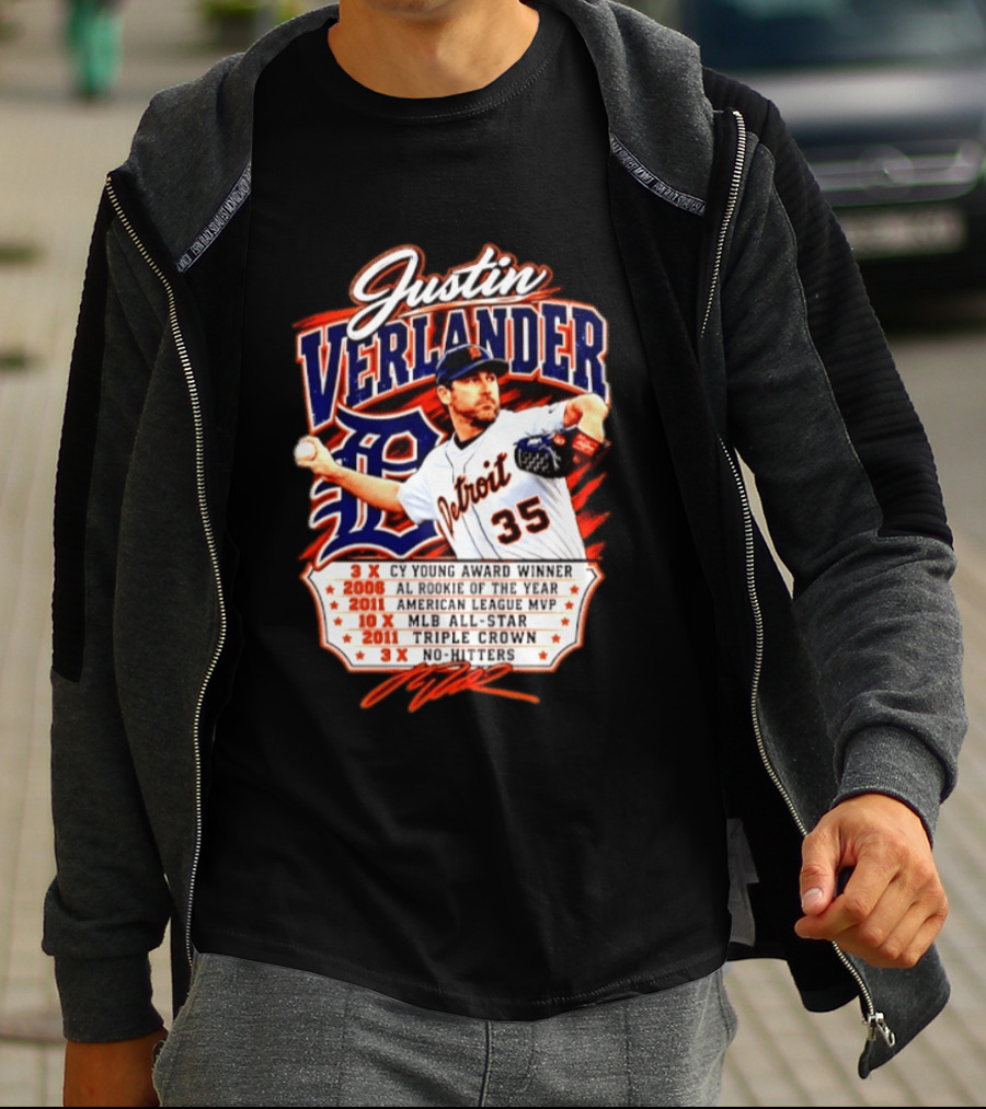 Justin Verlander Detroit Tigers Triple Crown 3x Cy Young 2011 MVP MLB All Star No Hitters T-Shirt