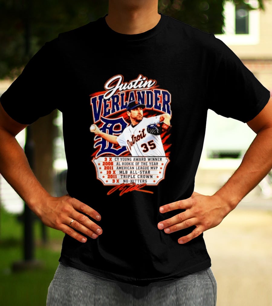Justin Verlander Detroit Tigers Triple Crown 3x Cy Young 2011 MVP MLB All Star No Hitters T-Shirt