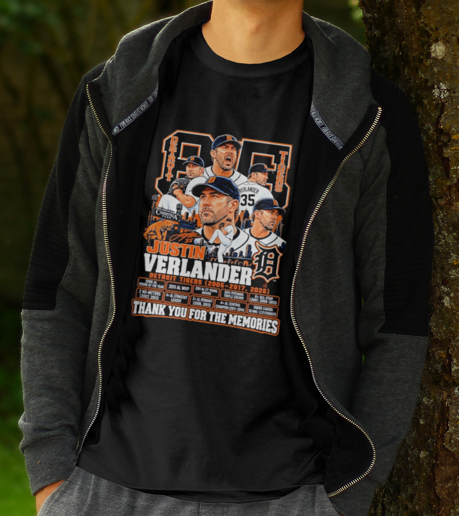 Detroit Tigers 35 Justin Verlander Thank You For The Memories 2005 2017 2026 T-Shirt