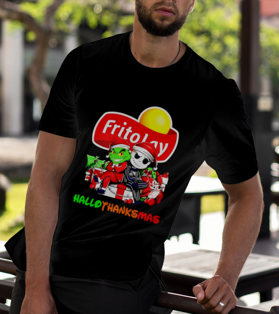 Frito Lay Grinch Jack Skellington Hallothanksmas 2026 Christmas Santa Hats T-Shirt