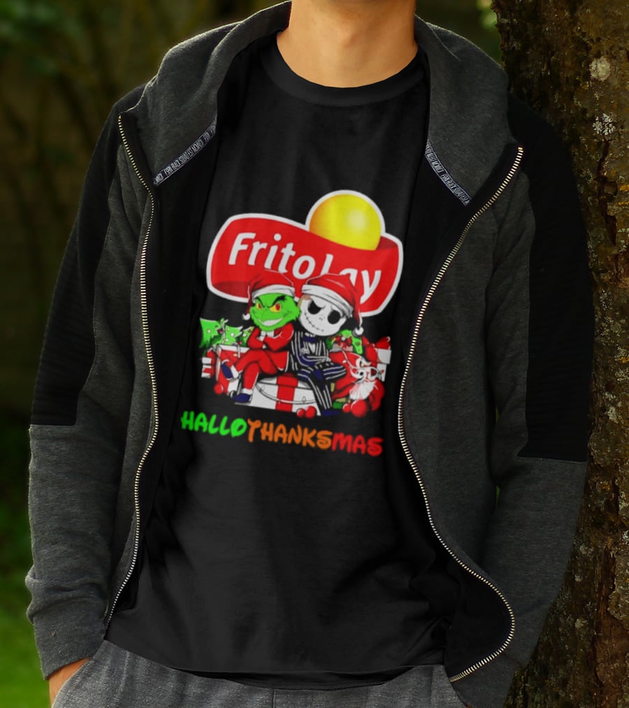 Frito Lay Grinch Jack Skellington Hallothanksmas 2026 Christmas Santa Hats T-Shirt