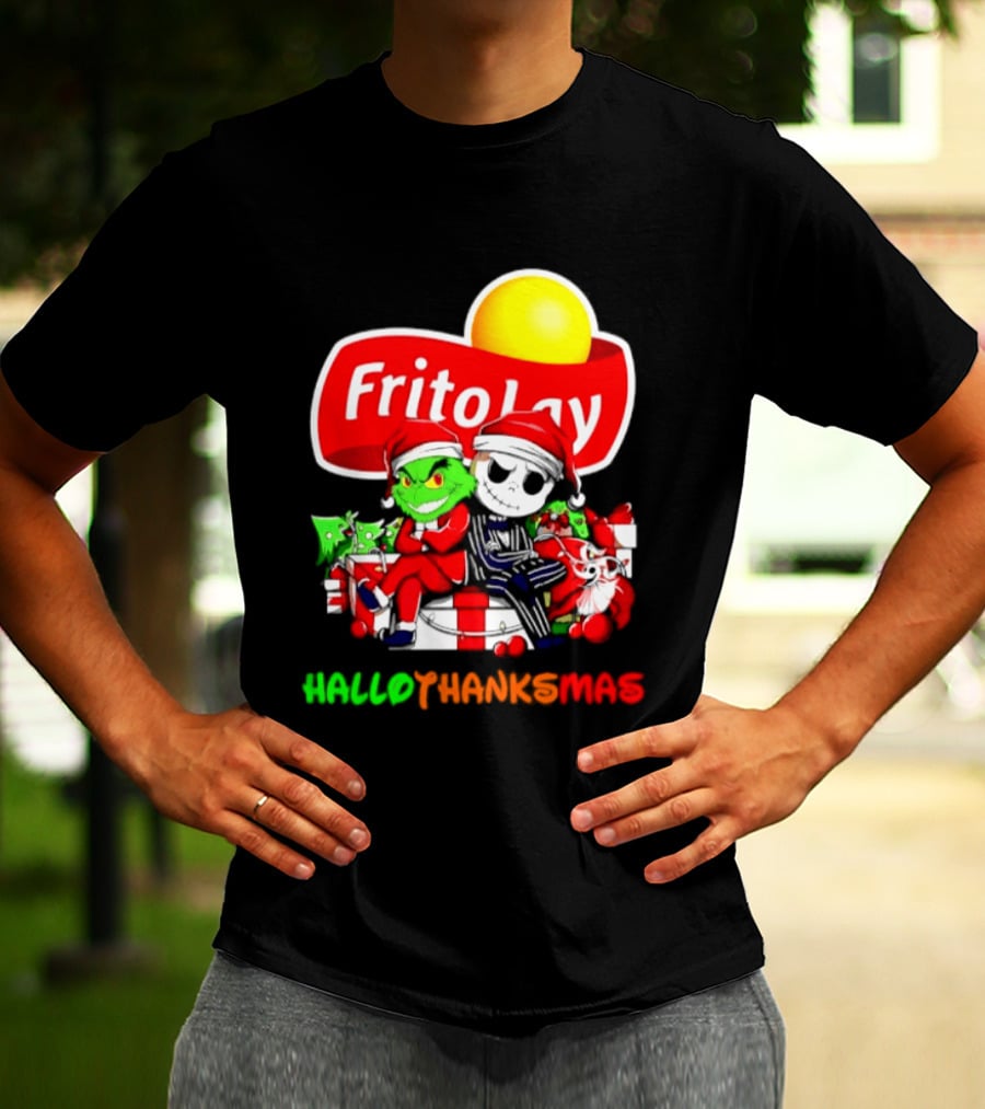 Frito Lay Grinch Jack Skellington Hallothanksmas 2026 Christmas Santa Hats T-Shirt
