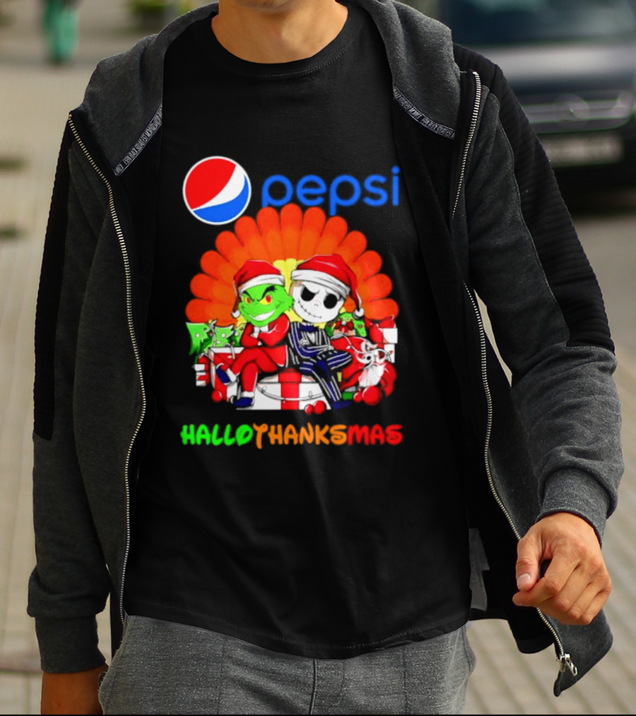 Pepsi Grinch Jack Skellington Hallothanksmas 2026 Holiday Mashup T-Shirt