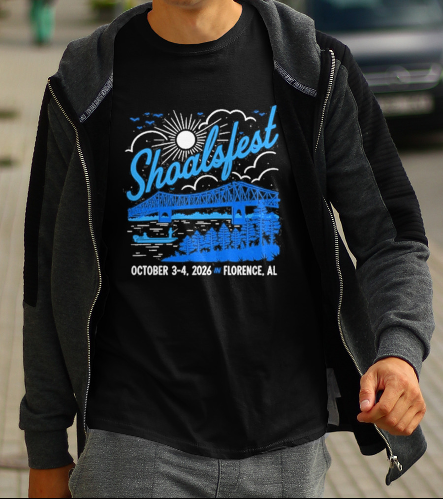 ShoalsFest October 3 4 2026 McFarland Park Florence Alabama Event With Bridge Illustration And Sun T-Shirt