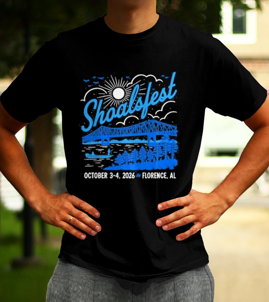 ShoalsFest October 3 4 2026 McFarland Park Florence Alabama Event With Bridge Illustration And Sun T-Shirt