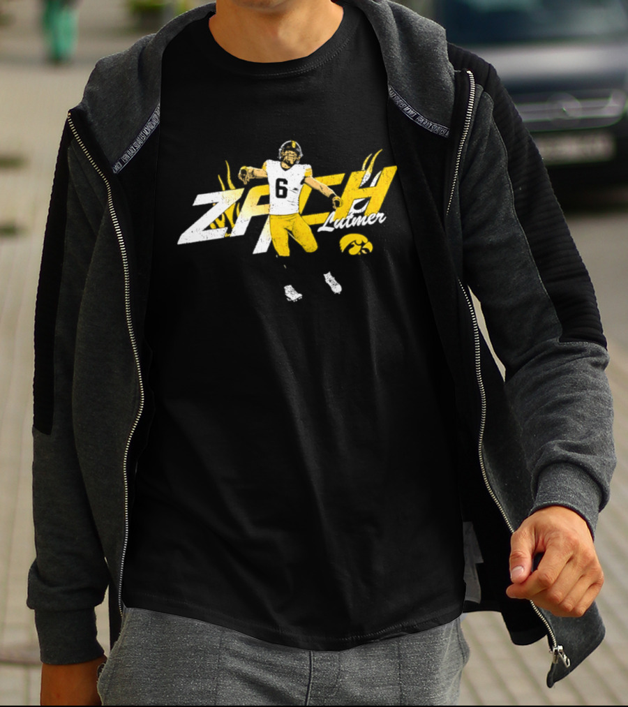 Zach Lutmer Iowa Hawkeyes Number 6 NCAA Football Player Celebration T-Shirt