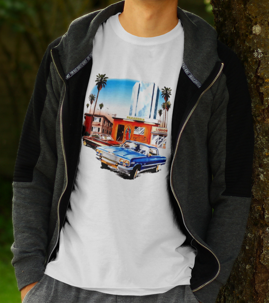 Panaderia Liquor Lowrider Scene With Vintage Cars And Palms T-Shirt