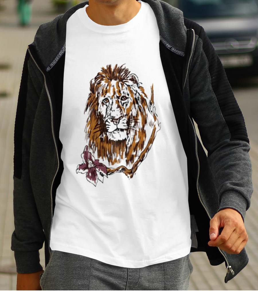 Lion With Purple Flower Wildlife Nature T-Shirt