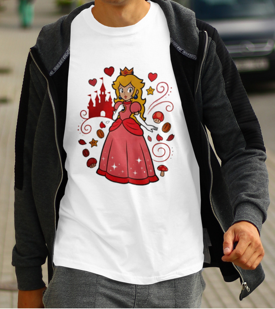 Princess Peach Enchanted Castle Hearts Stars Mushrooms Adventure T-Shirt