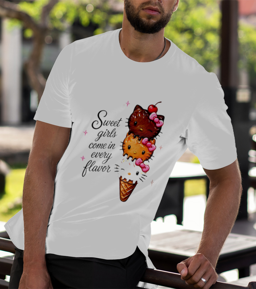 Sweet Girls Come In Every Flavor Hello Kitty Ice Cream Cone T-Shirt