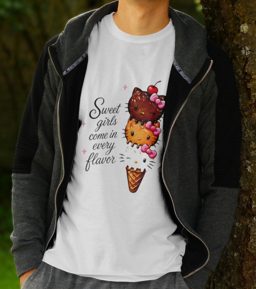 Sweet Girls Come In Every Flavor Hello Kitty Ice Cream Cone T-Shirt