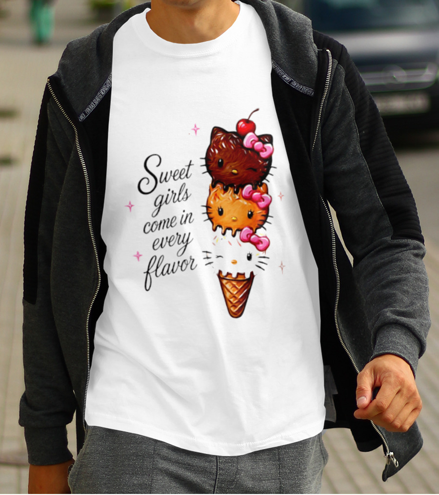 Sweet Girls Come In Every Flavor Hello Kitty Ice Cream Cone T-Shirt