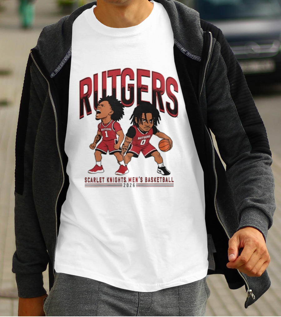 Rutgers Scarlet Knights Men's Basketball 2023 Tariq Francis Jamichael Davis Caricature T-Shirt