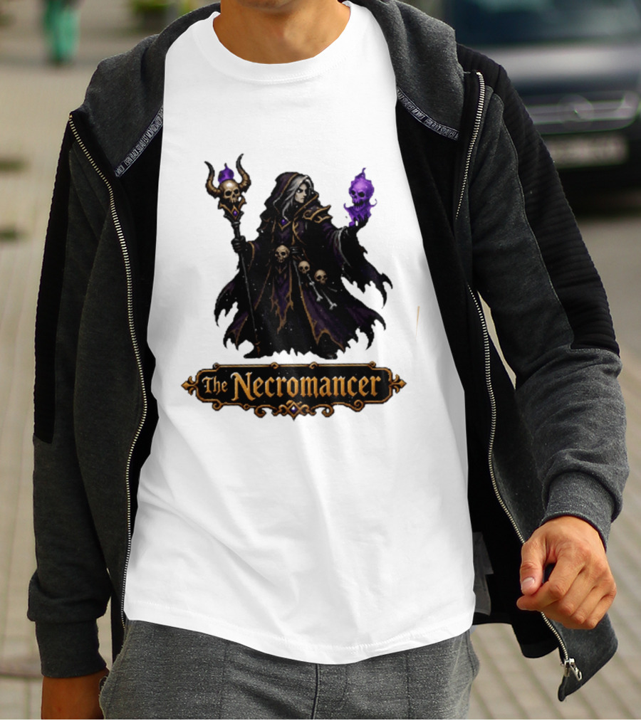 The Necromancer RPG Fantasy Dungeons And Dragons Mage Skulls And Staff T-Shirt
