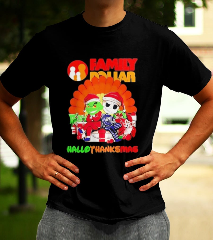 Family Dollar Grinch Jack Skellington Hallothanksmas 2026 T-Shirt