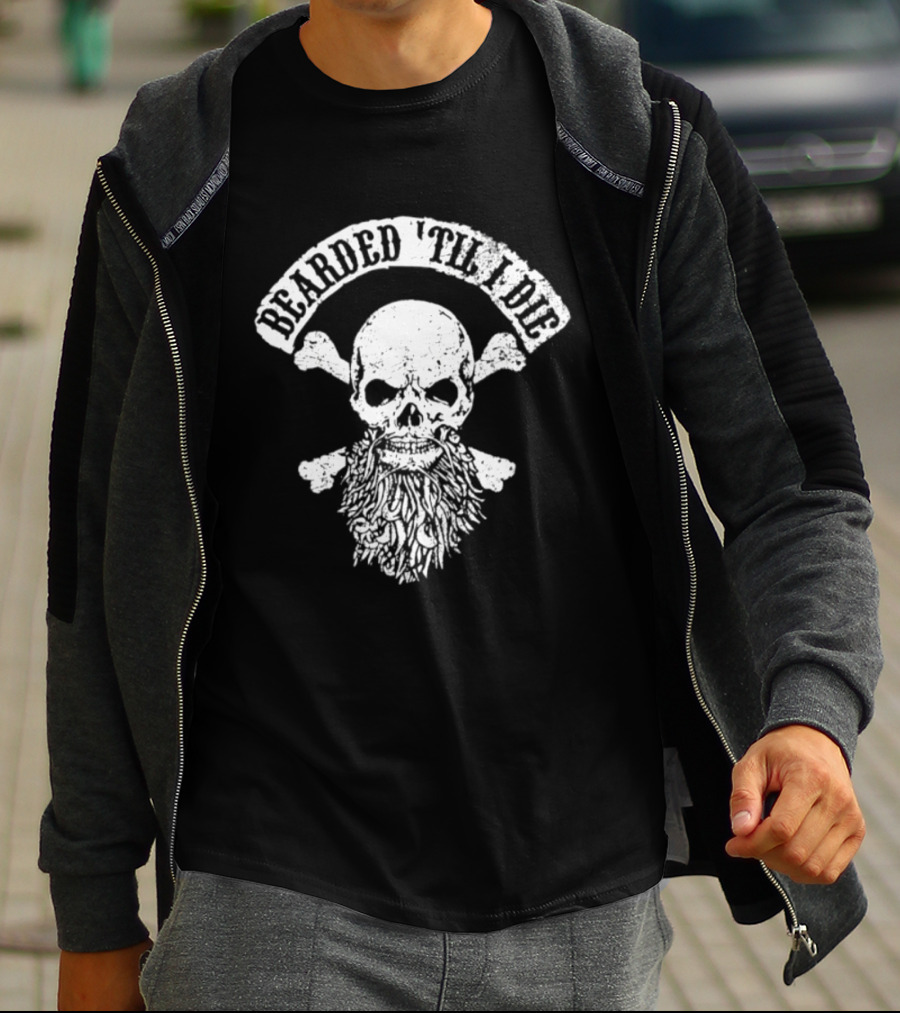 Bearded 'Til I Die Skull Crossbones Beard T-Shirt
