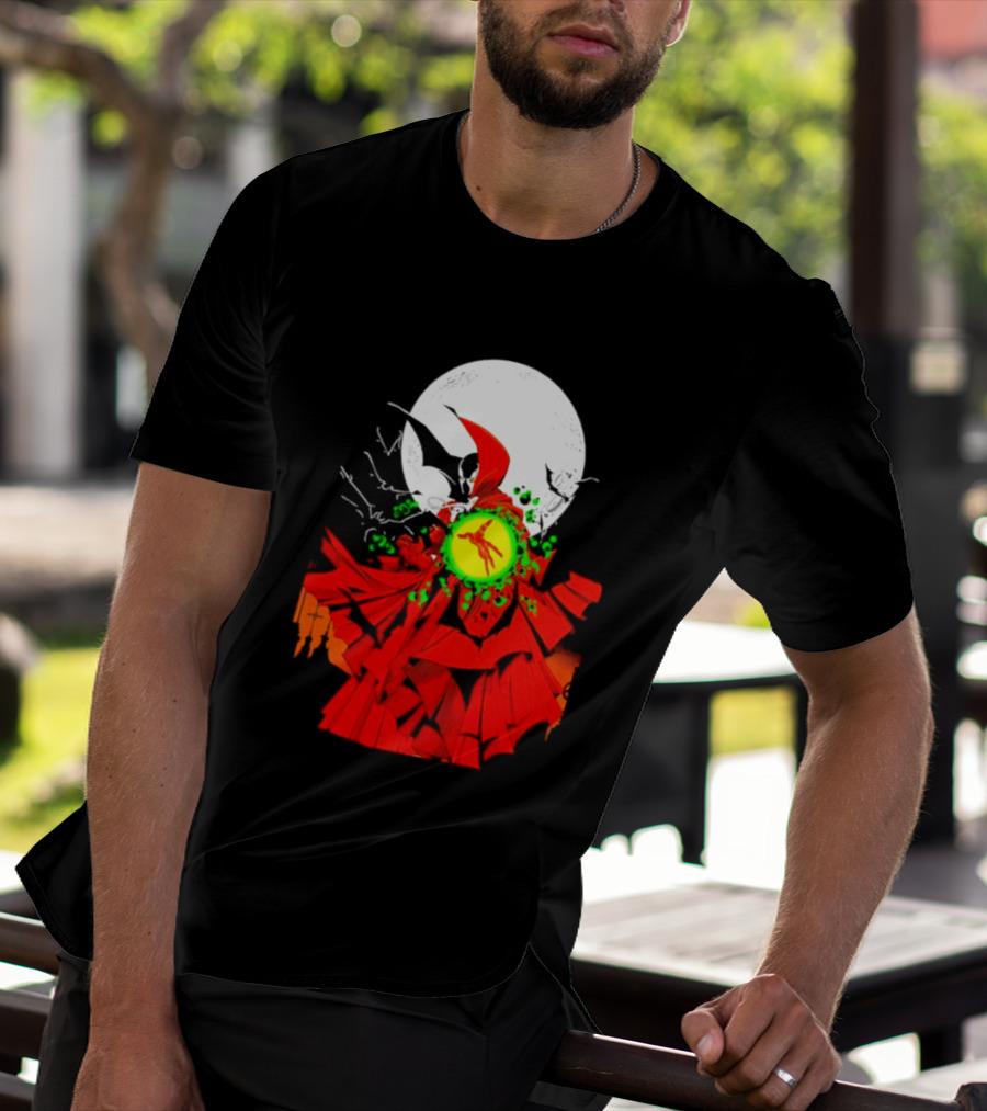 Graveyard Shift Whitegold Industries Spawn Halloween 2026 Full Red Moon T-Shirt